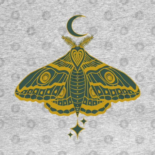 Witchy Cute Celestial Moth - Gold and Green by Velvet Earth